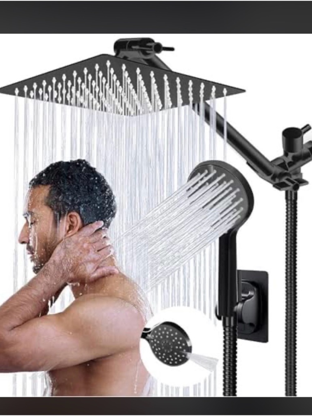Matte Black Dual Shower Head System - Rainfall + Handheld